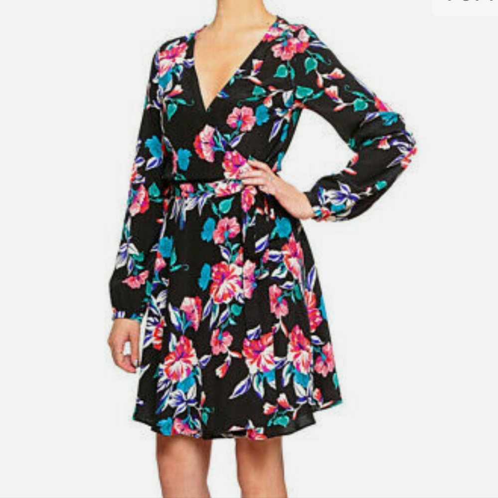Yumi Kim Silk Wrap Mini Dress Blue Floral Size Small